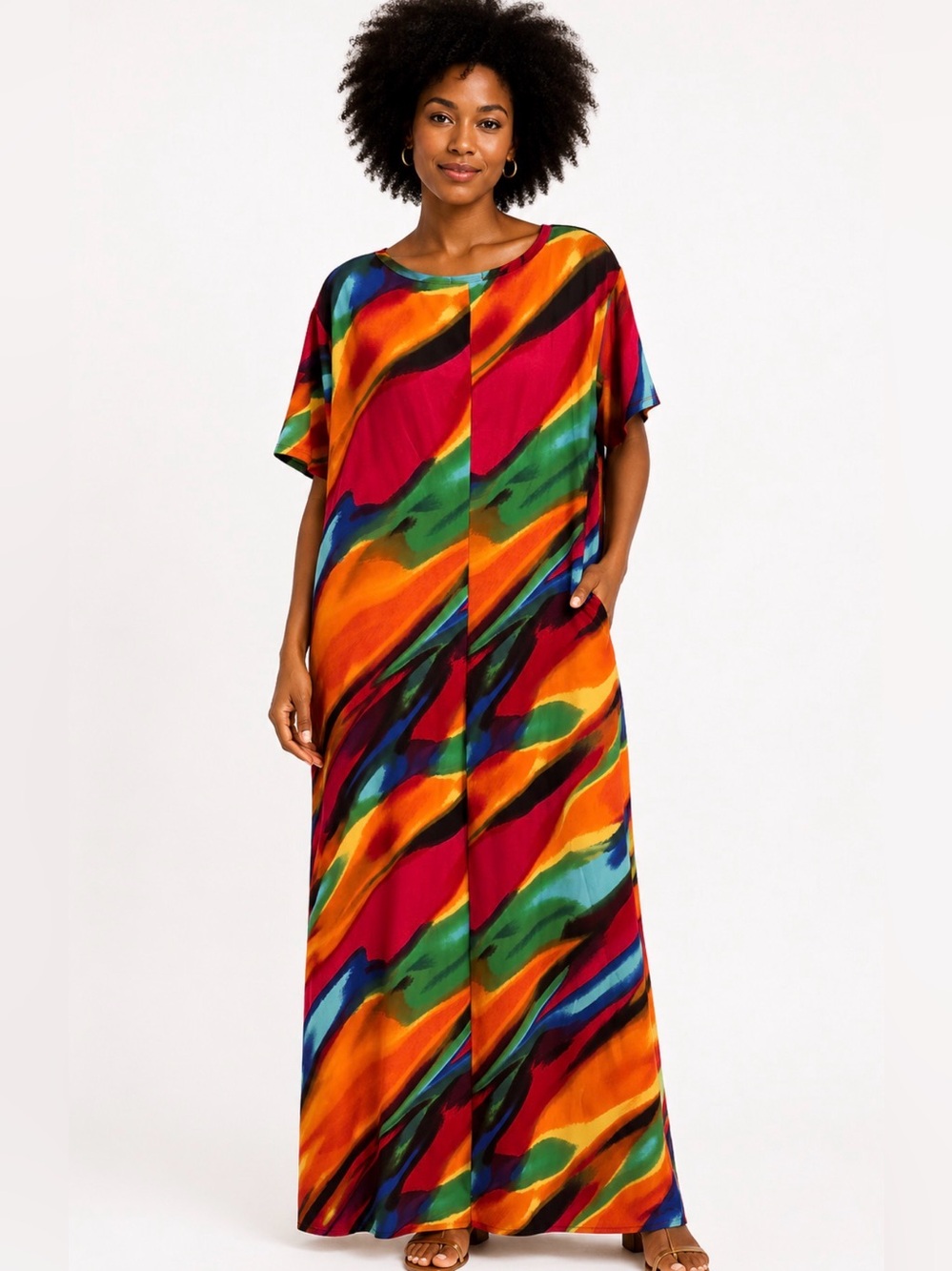 Vibrant Multicolor Abstract Maxi Dress NWT 2X